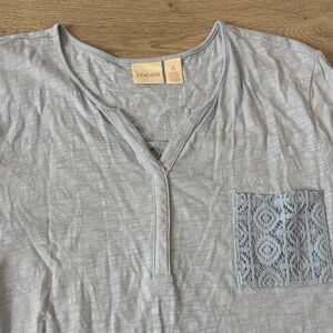 Chico's Soft Blue Tee with Lace Accent